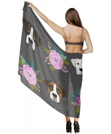 Cover-Ups Women's Swimwear Cover Ups- Summer Vacation Beach Sarong Soft Shawl Wrap - Boxer Dogs and Flower - C819C4RXRGA