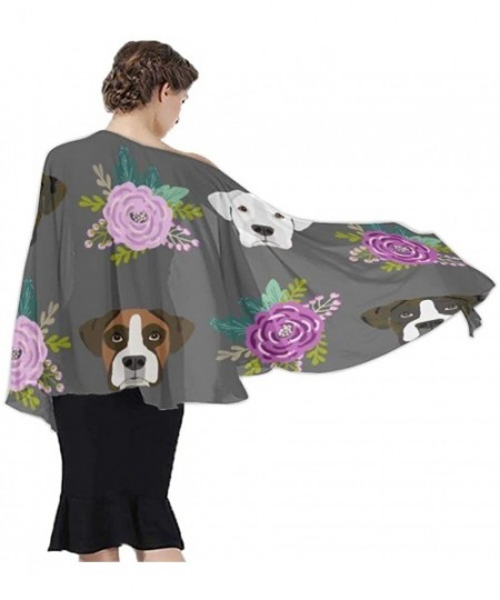 Cover-Ups Women's Swimwear Cover Ups- Summer Vacation Beach Sarong Soft Shawl Wrap - Boxer Dogs and Flower - C819C4RXRGA