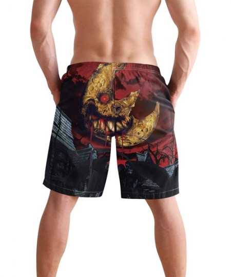 Racing Men's Swim Trunks Tropical Beach with Palm Tree Quick Dry Beach Board Shorts with Pockets - Halloween Bloody Moon Skul...