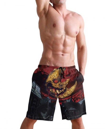 Racing Men's Swim Trunks Tropical Beach with Palm Tree Quick Dry Beach Board Shorts with Pockets - Halloween Bloody Moon Skul...