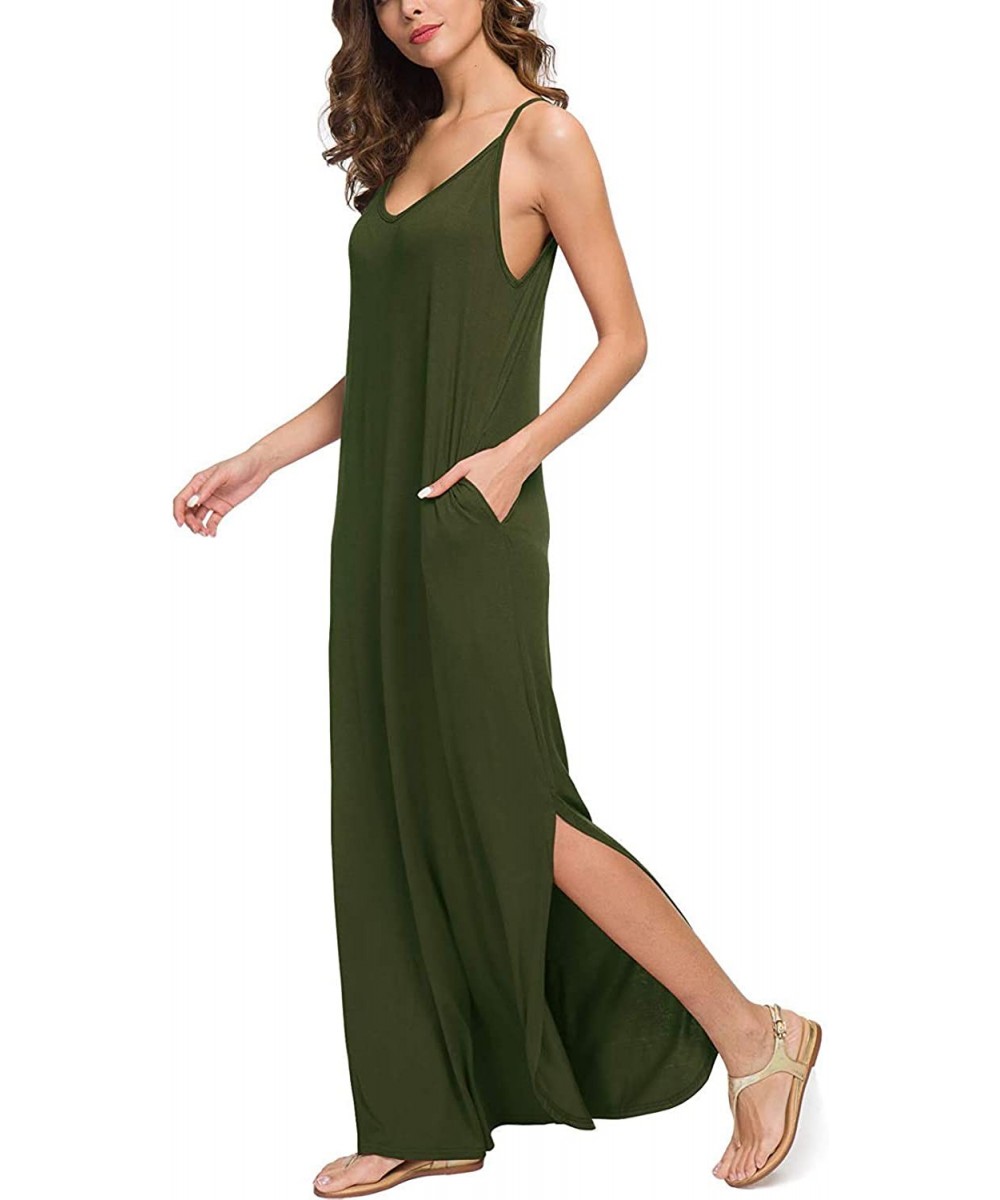 Cover-Ups Summer Maxi Dresses with Pockets Split Beach Cover Up Loose Casual Long Cami Dresses Plus Size (L- Green 2) - C918R...