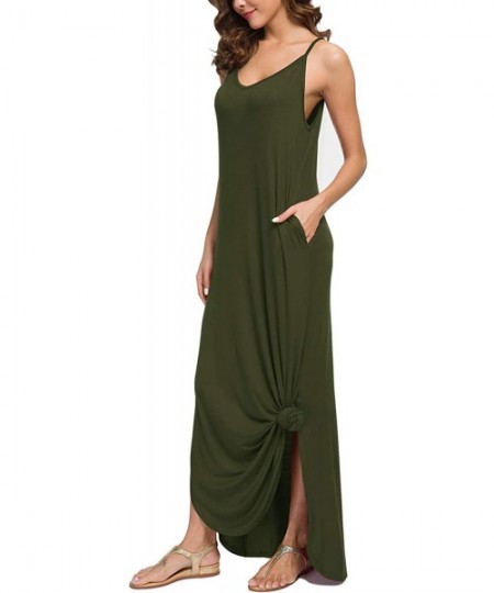 Cover-Ups Summer Maxi Dresses with Pockets Split Beach Cover Up Loose Casual Long Cami Dresses Plus Size (L- Green 2) - C918R...