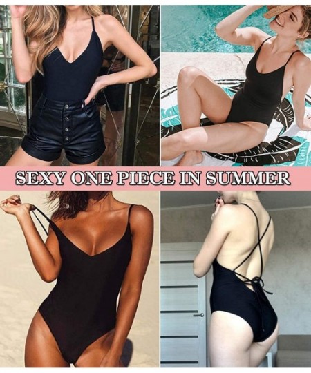 One-Pieces Women's Sexy One Piece Halter Criss Cross Swimsuit Low Back Monokini Padded Bathing Suit - Black - CA18SA499YT