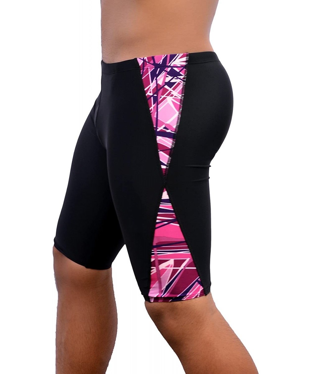 Racing Boys & Mens Extra Life Spandex Athletic Jammer Swimsuit Swim Shorts - Black/Maroon - C2182EQRE6W