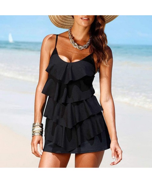 Tankinis Women Dot Tank Top With Boyshorts Tankini Set Bathing Suits - 5 Black - CT1953H78EA