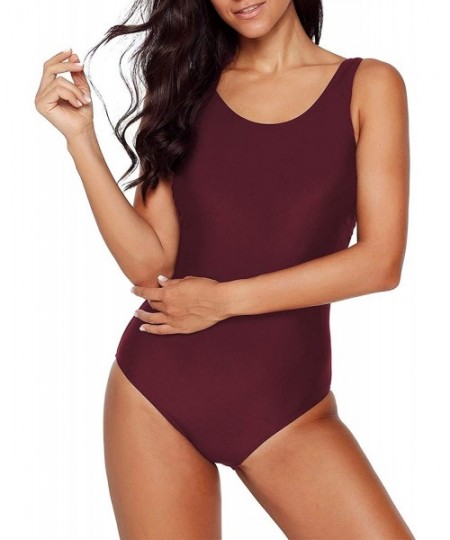 Racing Womens Swimsuits One Piece Swimsuit for Women Athletic Training Racerback Swimwear Bathing Suits - Wine - CI19EIMAHW0