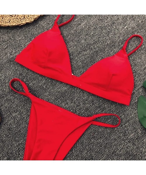 Sets Triangle Bikini-Women Push-Up Padded Bra Beach Bikini Set Swimsuit Swimwear - Red - CD1946740R3