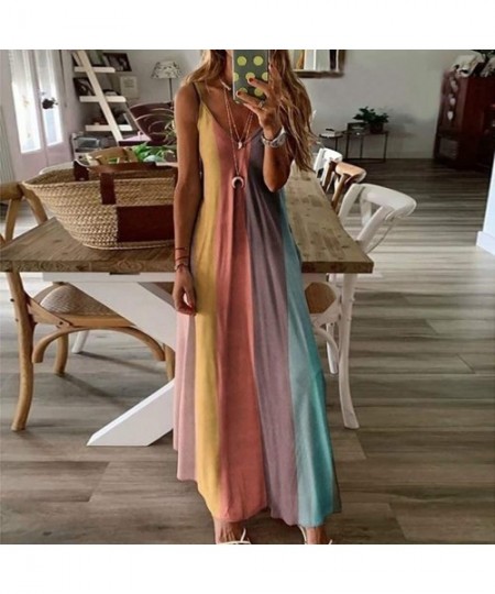 Cover-Ups Women's Sleeveless Cami Maxi Dresses Spaghetti Strap Wave Point Summer Casual Beach Sundress Long Dress with Pocket...