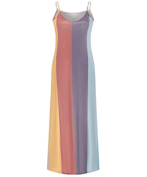 Cover-Ups Women's Sleeveless Cami Maxi Dresses Spaghetti Strap Wave Point Summer Casual Beach Sundress Long Dress with Pocket...