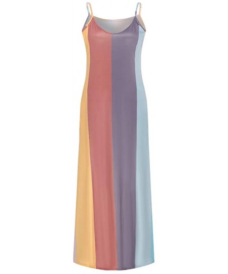 Cover-Ups Women's Sleeveless Cami Maxi Dresses Spaghetti Strap Wave Point Summer Casual Beach Sundress Long Dress with Pocket...