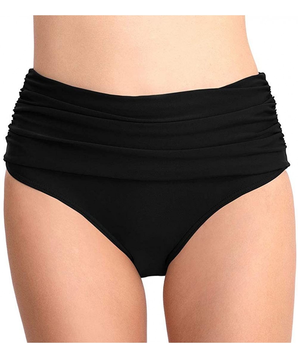 Bottoms Womens Bikini Bottoms High Waist Ruched Plus Size Swim Briefs Swimsuits Tankini Shorts Hipster - Black - CH18ROY4KZI