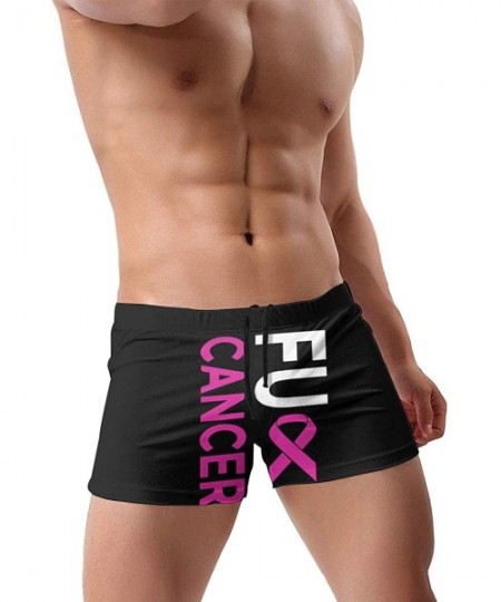 Briefs Fuck Breast Cancer Pink Ribbon Men's Swim Trunks Quick Dry Swimwear Stretch Surf Swimming Shorts - Black - CW1992QQ7LS