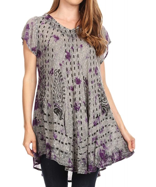 Cover-Ups Gilda Women's Summer Casual Short/Long Sleeve Swing Dress Tunic Cover-up - 19228-purple - CQ18ONS893X