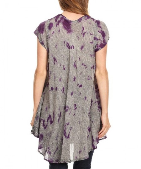 Cover-Ups Gilda Women's Summer Casual Short/Long Sleeve Swing Dress Tunic Cover-up - 19228-purple - CQ18ONS893X