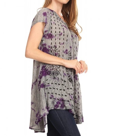 Cover-Ups Gilda Women's Summer Casual Short/Long Sleeve Swing Dress Tunic Cover-up - 19228-purple - CQ18ONS893X