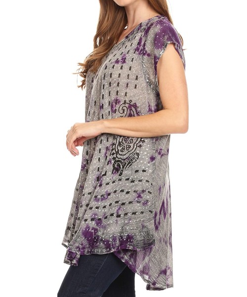 Cover-Ups Gilda Women's Summer Casual Short/Long Sleeve Swing Dress Tunic Cover-up - 19228-purple - CQ18ONS893X