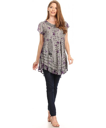 Cover-Ups Gilda Women's Summer Casual Short/Long Sleeve Swing Dress Tunic Cover-up - 19228-purple - CQ18ONS893X