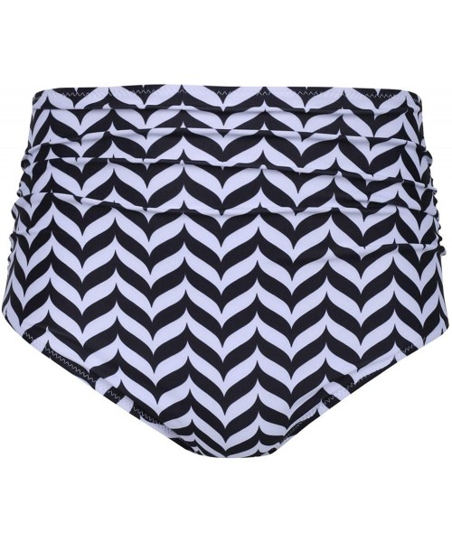 Bottoms Women Retro High Waisted Bikini Bottom Ruched Swim Brief Short Tankinis - Chevron - C61949ZMA7E