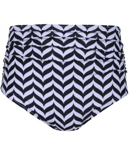 Bottoms Women Retro High Waisted Bikini Bottom Ruched Swim Brief Short Tankinis - Chevron - C61949ZMA7E