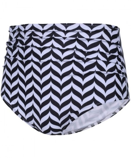 Bottoms Women Retro High Waisted Bikini Bottom Ruched Swim Brief Short Tankinis - Chevron - C61949ZMA7E