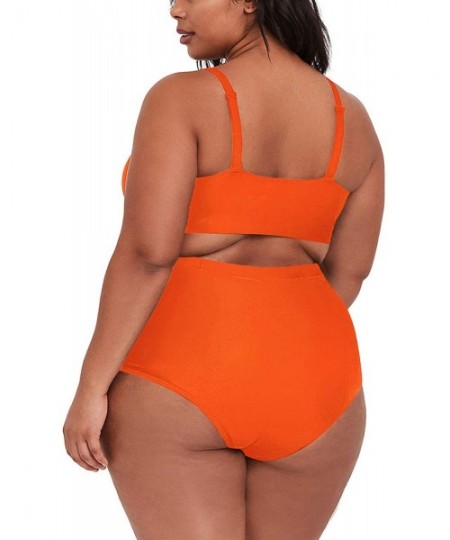 Sets Women's Plus Size High Waist Ruched Swimsuit Swimwear Bathing Suit - Neon Orange - CM194Z24HS4