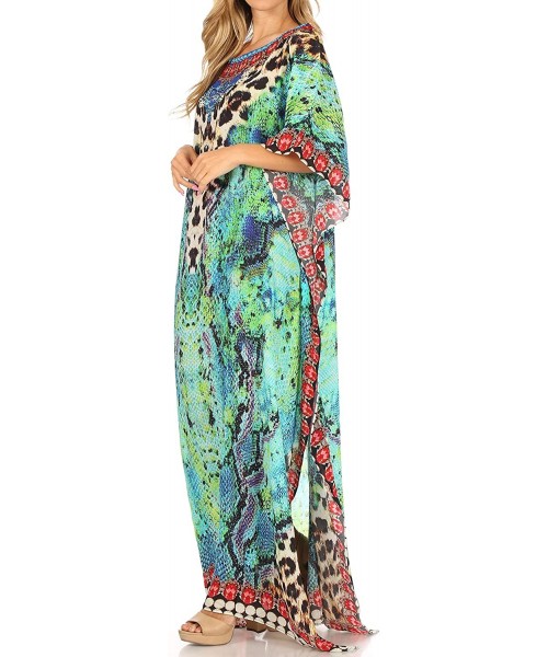 Cover-Ups Jabari Women's Maxi Short Sleeve Long Beach Kaftan Dress Boho Loose Gown - St49-turq - CU18CXE0QIZ