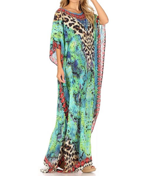 Cover-Ups Jabari Women's Maxi Short Sleeve Long Beach Kaftan Dress Boho Loose Gown - St49-turq - CU18CXE0QIZ