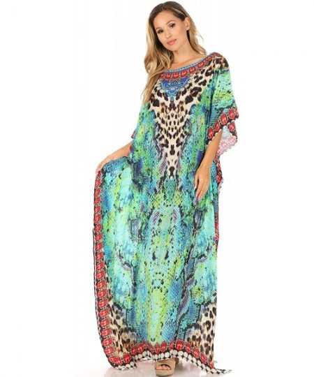 Cover-Ups Jabari Women's Maxi Short Sleeve Long Beach Kaftan Dress Boho Loose Gown - St49-turq - CU18CXE0QIZ