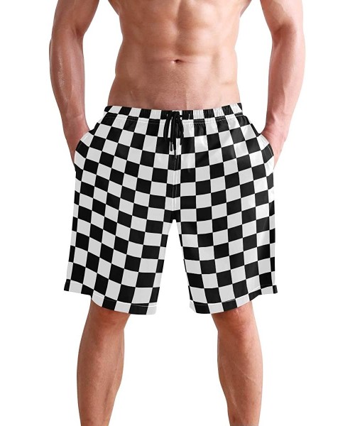 Board Shorts Marijuana Leaf Rasta Colors Swim Trunks Summer Beach Shorts Pockets Boardshorts Men Mesh Lining - Waving Checker...