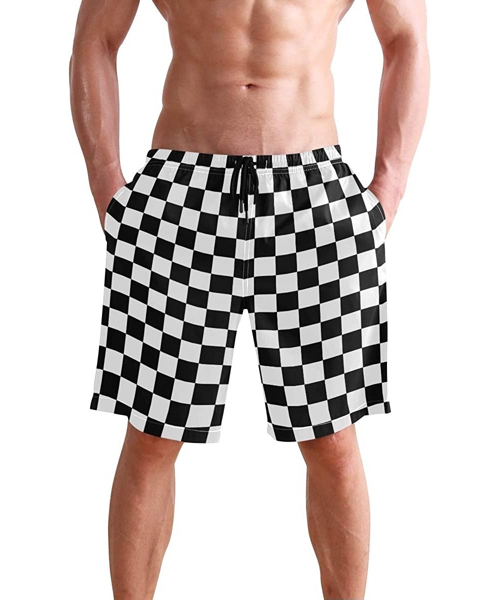 Board Shorts Marijuana Leaf Rasta Colors Swim Trunks Summer Beach Shorts Pockets Boardshorts Men Mesh Lining - Waving Checker...