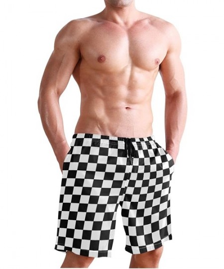 Board Shorts Marijuana Leaf Rasta Colors Swim Trunks Summer Beach Shorts Pockets Boardshorts Men Mesh Lining - Waving Checker...