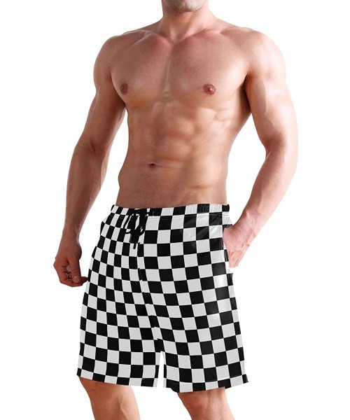 Board Shorts Marijuana Leaf Rasta Colors Swim Trunks Summer Beach Shorts Pockets Boardshorts Men Mesh Lining - Waving Checker...