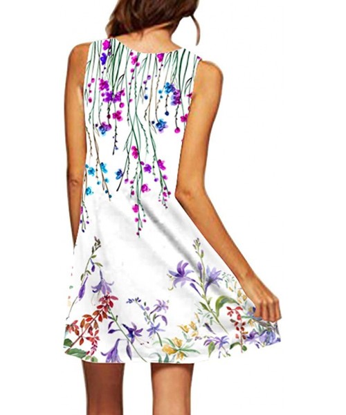 Cover-Ups Vintage Boho Dress Women Summer Casual 3D Floral Printes T Shirt Dress Fashoin Sleeveless Tank Mini Dresses K white...