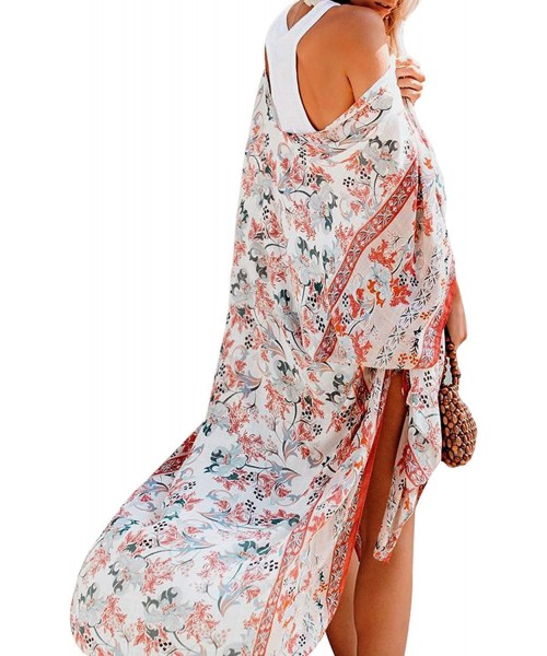 Cover-Ups Women's Sheer Kimono Cardigans Floral Chiffon Loose Swimsuit Long Cover ups - 4- Fp - CD18ZDCXKAU