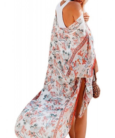 Cover-Ups Women's Sheer Kimono Cardigans Floral Chiffon Loose Swimsuit Long Cover ups - 4- Fp - CD18ZDCXKAU