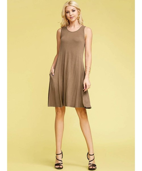 Cover-Ups Women's Short Sleeve/Sleeveless Pocket Casual Swing T-Shirts Dress Plus Size - Wdr1519_taupe - CP18U8898TL