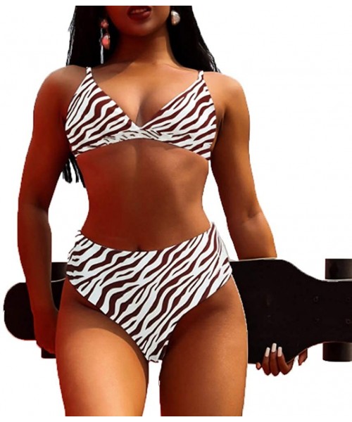 Sets Women's Two Piece Sexy Leopard Snake Print High Waist Swimwear Push Up Thong Bikini Swimsuit - Zebra - C818QAXLY4A