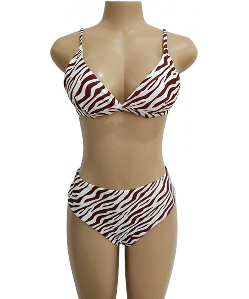 Sets Women's Two Piece Sexy Leopard Snake Print High Waist Swimwear Push Up Thong Bikini Swimsuit - Zebra - C818QAXLY4A