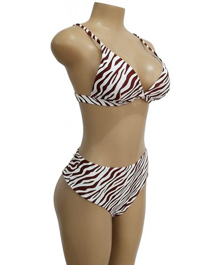 Sets Women's Two Piece Sexy Leopard Snake Print High Waist Swimwear Push Up Thong Bikini Swimsuit - Zebra - C818QAXLY4A