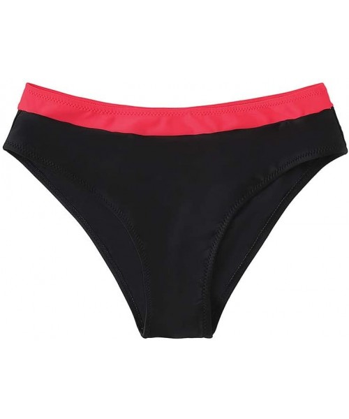 Bottoms Women's Bikini Bottom Color Stripe Hipster Panty Swimwear Beachwear Bathing Suit (Red- L) - Red - C31955I6DI9