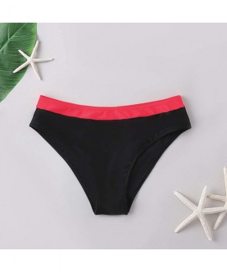 Bottoms Women's Bikini Bottom Color Stripe Hipster Panty Swimwear Beachwear Bathing Suit (Red- L) - Red - C31955I6DI9