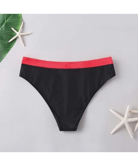 Bottoms Women's Bikini Bottom Color Stripe Hipster Panty Swimwear Beachwear Bathing Suit (Red- L) - Red - C31955I6DI9