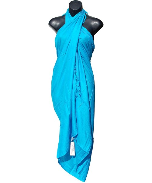 Cover-Ups Plain Turquoise Blue Sarong Cover-up Beach Wrap Soft Rayon Free Coconut Tying Button - CE1853LCWQT