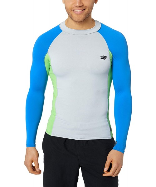 Rash Guards Men's Premium Skins Upf 50+ Long Sleeve Rash Guard - Cool Grey/Dayglo/Ocean - CJ12NTTHWY5