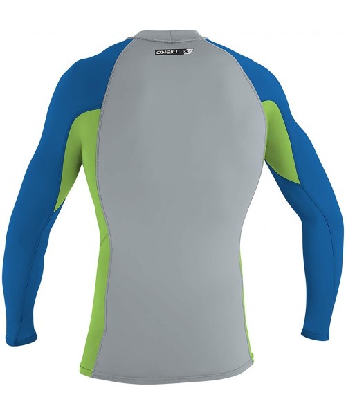 Rash Guards Men's Premium Skins Upf 50+ Long Sleeve Rash Guard - Cool Grey/Dayglo/Ocean - CJ12NTTHWY5