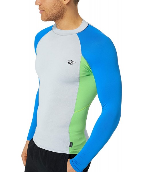 Rash Guards Men's Premium Skins Upf 50+ Long Sleeve Rash Guard - Cool Grey/Dayglo/Ocean - CJ12NTTHWY5