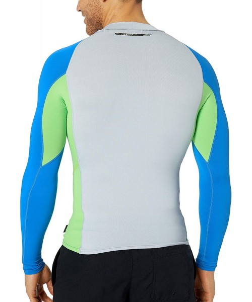 Rash Guards Men's Premium Skins Upf 50+ Long Sleeve Rash Guard - Cool Grey/Dayglo/Ocean - CJ12NTTHWY5