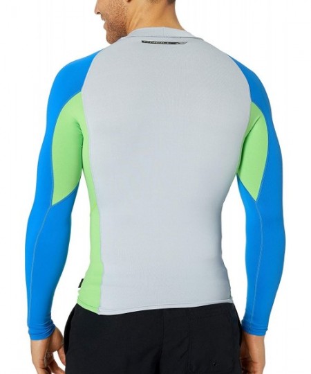 Rash Guards Men's Premium Skins Upf 50+ Long Sleeve Rash Guard - Cool Grey/Dayglo/Ocean - CJ12NTTHWY5