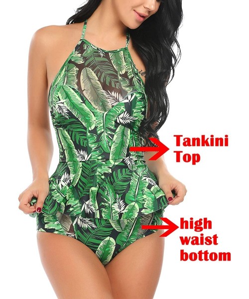 One-Pieces Women's Peplum Tankini Set Ruffles Halter Tankini Set Push Up Bathing Suit Swimsuits - A6575-green - C5184A8Q7S6