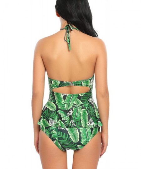 One-Pieces Women's Peplum Tankini Set Ruffles Halter Tankini Set Push Up Bathing Suit Swimsuits - A6575-green - C5184A8Q7S6